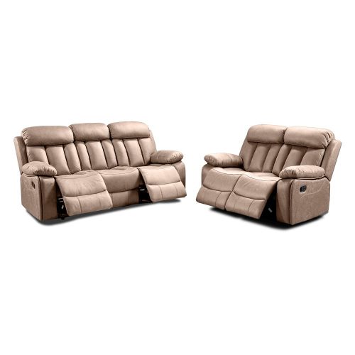Conjunto de sofás 2+3 plazas relax, reposapiés abatibles, respaldo reclinable, beige - Roma