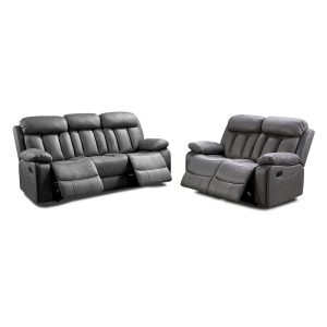 Conjunto de sofás 2+3 plazas relax, reposapiés abatibles, respaldo reclinable, gris - Roma
