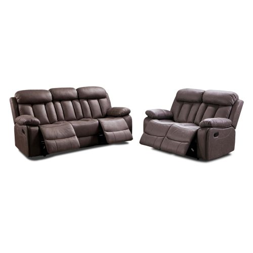 Conjunto de sofás 2+3 plazas relax, reposapiés abatibles, respaldo reclinable, marrón - Roma