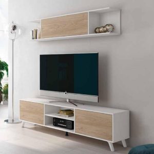 Juego mueble TV puertas, baldas abiertas, estante colgar, 1 puerta, 2 baldas abiertas, roble - Siena