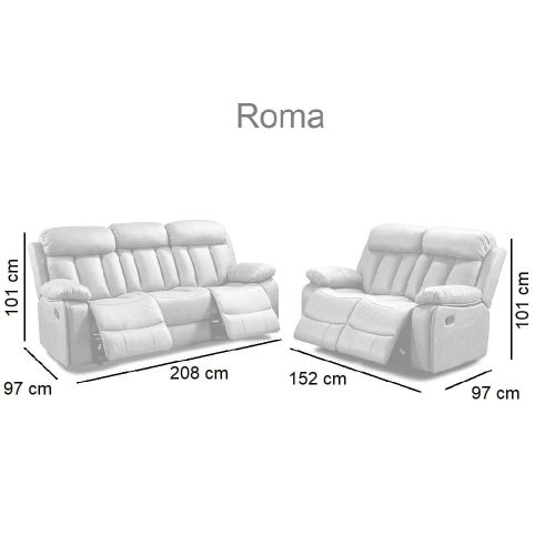 Medidas. Conjunto de sofás 2+3 plazas relax, reposapiés abatibles, respaldo reclinable - Roma