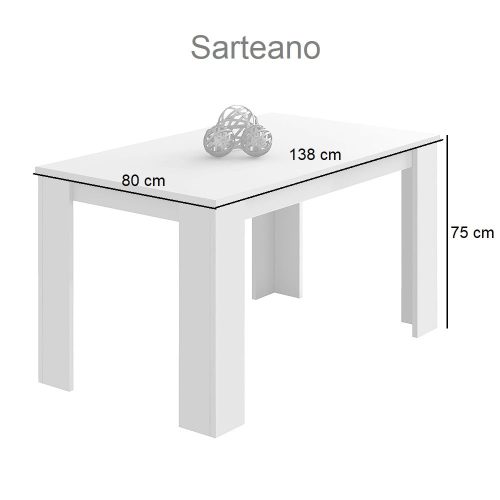 Medidas. Mesa comedor rectangular, patas anchas en forma de L, blanca - Sarteano