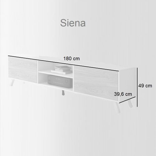 Medidas. Mueble para TV con 2 puertas y 2 baldas abiertas en la parte central - Siena