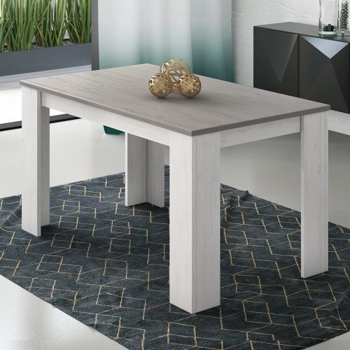 Mesa comedor rectangular, patas anchas, 140 x 80, blanco con vetas, gris - Sarteano