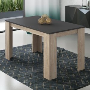 Mesa comedor rectangular, patas anchas, 140 x 80, roble con grafito - Sarteano