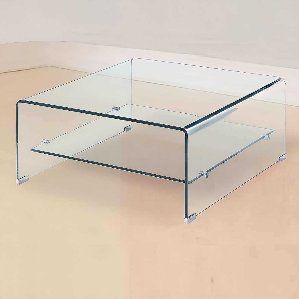 Mesa de centro de cristal, cuadrada, con balda, 80 x 80 cm - Monticiano