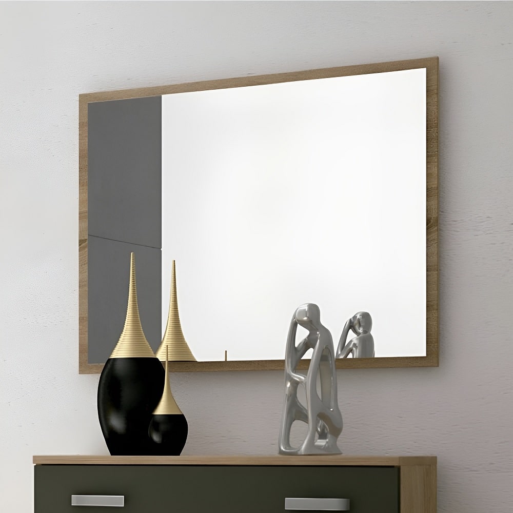 Espejo rectangular de colgar con marco, 90 x 75 cm - Forli Roble