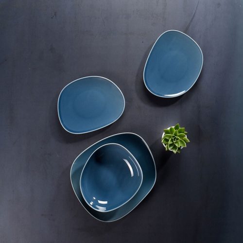 Set de platos, porcelana, 12 piezas, 4 personas, forma irregular, turquesa, fondo - Organic, Villeroy & Boch