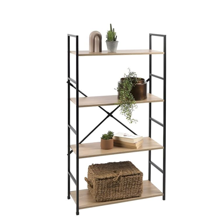 IRONCK Estantería Triple Ancha De 5 Niveles, Estantes Abiertos Etagere Con Valla Trasera Para Decoración De
