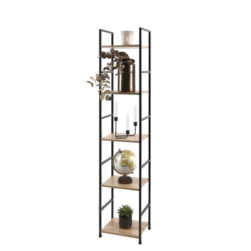 Narrow Industrial Style Bookcase, 5 Shelves, 144 cm High - Chicago