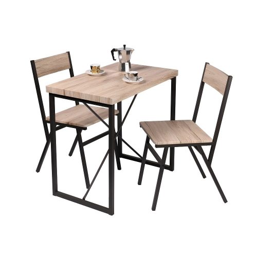 Juego de mesa rectangular pequeña + 2 sillas, bicolor negro-roble, decorada - Port