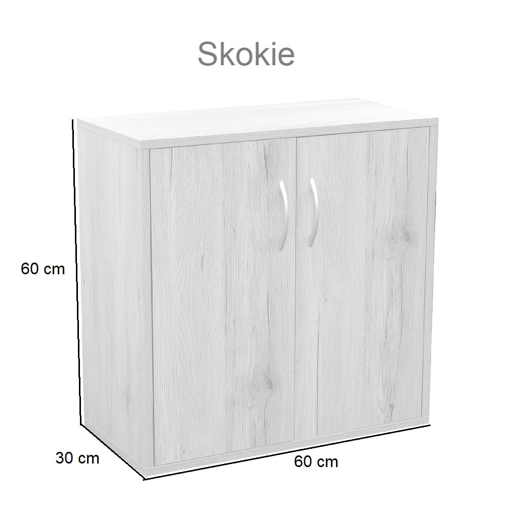 Armario pequeño bajo, 2 puertas, 3 estantes, color roble - Skokie