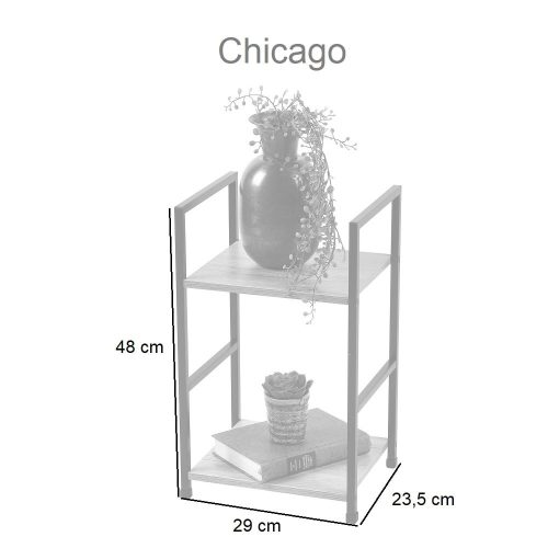 Medidas. Estantería 2 baldas, baja, estilo industrial, alto 48 cm - Chicago