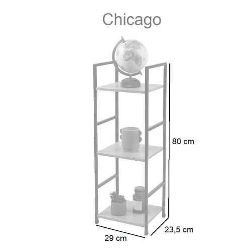 Medidas. Estantería 3 baldas, estilo industrial, alto 80 cm - Chicago