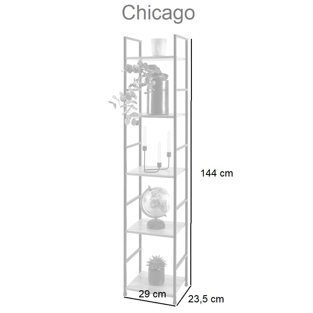 Estantería de esquina, 5 baldas, estilo industrial, alto 179 cm - Chicago -  MEBLERO