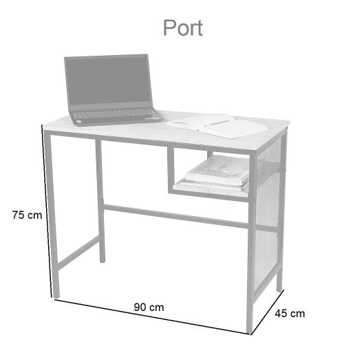 Medidas. Mesa de despacho con balda inferior, estilo industrial, estructura metálica - Port