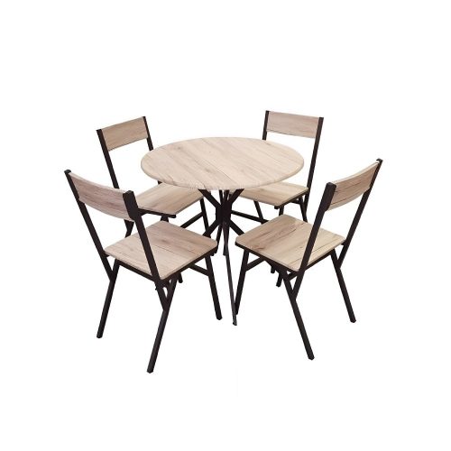 Set de comedor mesa redonda pequeña + 4 sillas, bicolor negro-roble - Port