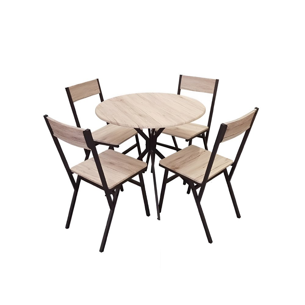 Mesa de comedor redonda y bicolor para 4 personas, 90 cm de