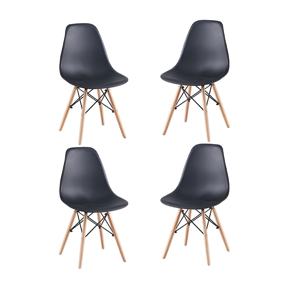 Pack 4 sillas nórdicas (estilo nórdico), plástico, patas madera - Malmo Negro
