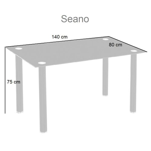 Medidas. Mesa comedor 140 x 80 cm, rectangular, tapa cristal templado negro, patas acero - Seano