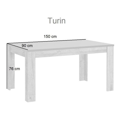 Medidas. Mesa de comedor 150 x 90 cm- 190 x 80 cm, acabado de textura madera oscura, grafito, cerrada - Turin