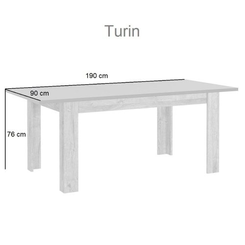 Medidas. Mesa de comedor 150 x 90cm - 190 x 80 cm, acabado de textura madera oscura, grafito, abierta - Turin