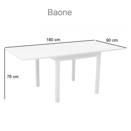 Medidas. Mesa de comedor extensible, 90 x 90 cm, 90 x 180 cm, 6 personas, abierta - Baone