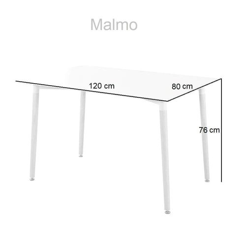 Medidas. Mesa de comedor rectangular, estilo nórdico, 4 patas madera, 120 cm - Malmo