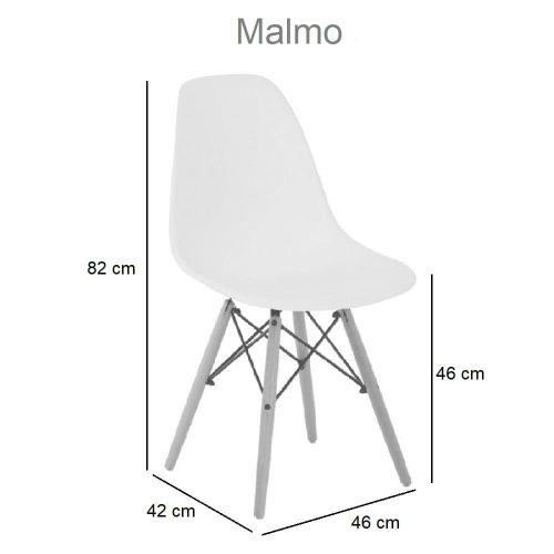 Medidas. Silla estilo nórdico, plástico, patas de madera - Malmo