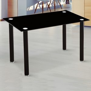 Mesa comedor 140 x 80 cm, rectangular, tapa cristal templado negro, patas acero - Seano
