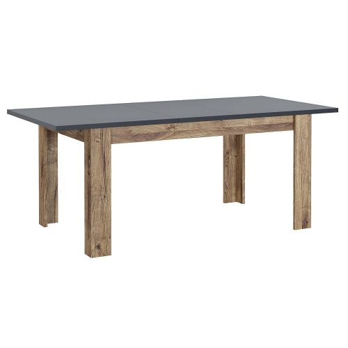 Mesa de comedor 150 x 90 cm - 190 x 80 cm, acabado de textura madera oscura, grafito, abierta. - Turin