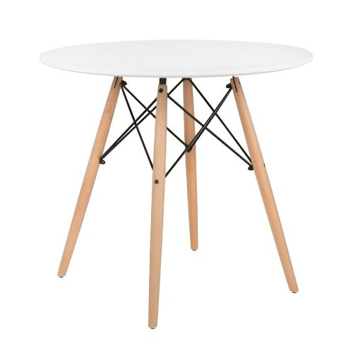 Mesa de comedor redonda, estilo nórdico, pequeña, 4 patas madera, blanca. - Malmo