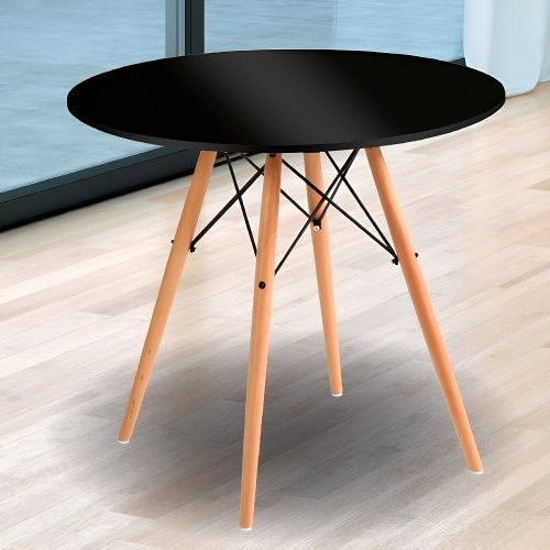 Mesa de comedor redonda, estilo nórdico, pequeña, 4 patas madera, negra - Malmo