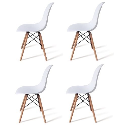 Pack 4 sillas nórdicas, plástico, patas madera, blancas – Malmo