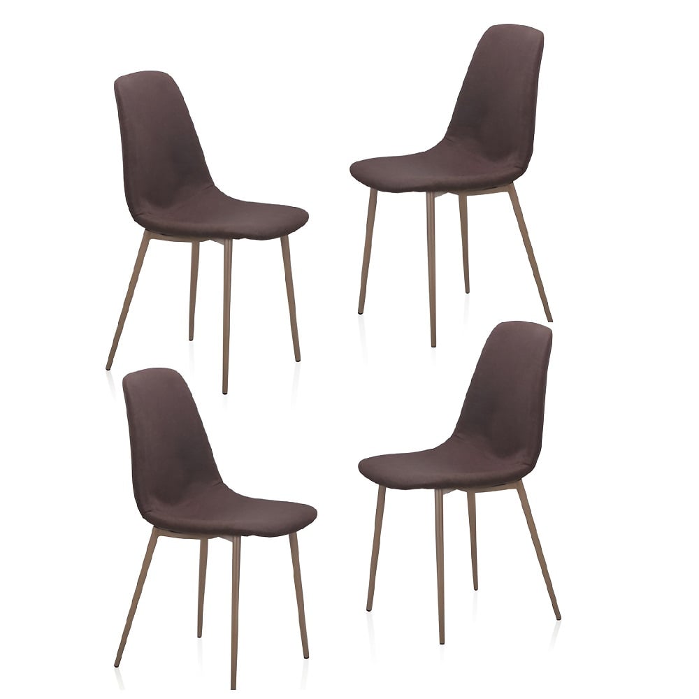 Set de 4 sillas tapizadas en tela color marrón, patas metálicas - Buriano