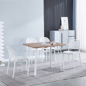 Conjunto comedor mesa rectangular, 100 x 76 cm, 4 sillas plásticas blancas - Tonengo