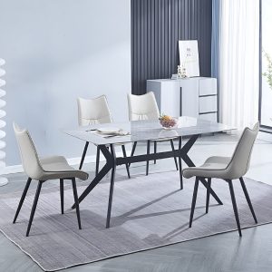 Conjunto comedor mesa rectangular, 160 x 90 cm, 4 sillas piel sintética, beige - Chieri