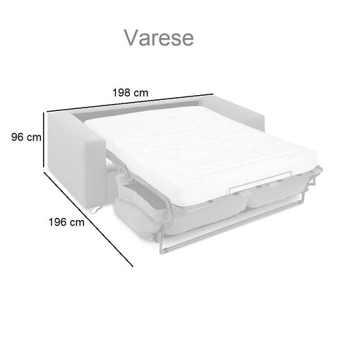 Medidas abierto. Sofá cama tres plazas, colchón 12 cm, apertura italiana, estructura metálica - Varese