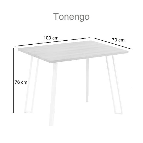 Medidas. Mesa comedor rectangular 100 x 70 cm, 4 patas metálicas blancas - Tonengo