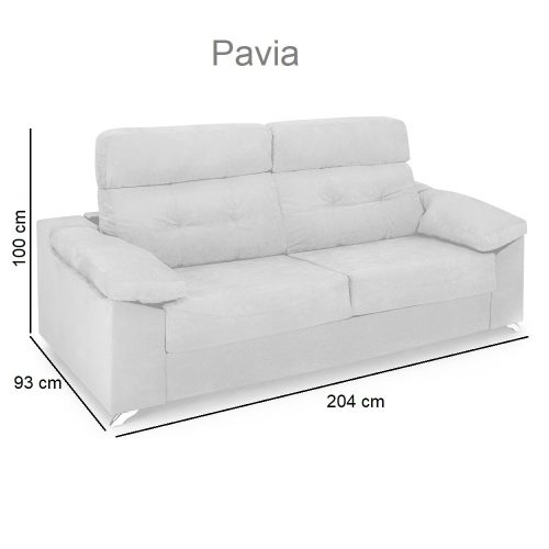 Medidas. Sofá cama, apertura italiana, reposabrazos, cojines, colchón 16 cm - Pavia