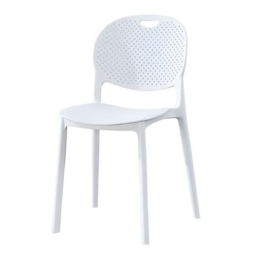 Silla de plástico blanca, respaldo perforado, asiento curvado. - Tonengo