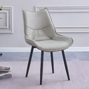 Silla piel sintética, asiento y respaldo acolchados, patas metálicas, beige - Chieri