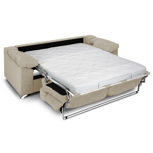 Sofá cama, apertura italiana, reposabrazos, cojines, colchón 16 cm, beige, abierto - Pavia