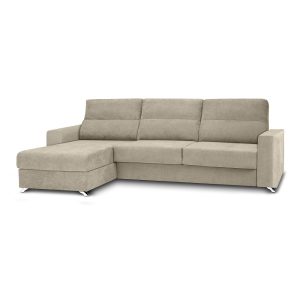 Sofá chaise longue, izquierdo, 3 plazas, cama apertura italiana, colchón 12 cm, arcón, beige - Varese