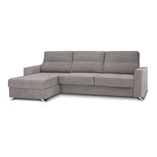 Sofá chaise longue, izquierdo, 3 plazas, cama apertura italiana, colchón 12 cm, arcón, gris claro - Varese