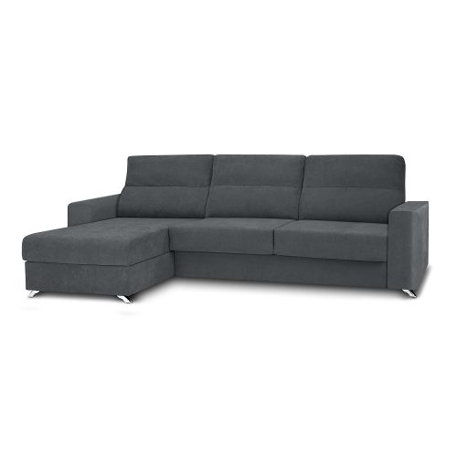 Sofá chaise longue, izquierdo, 3 plazas, cama apertura italiana, colchón 12 cm, arcón, gris oscuro - Varese