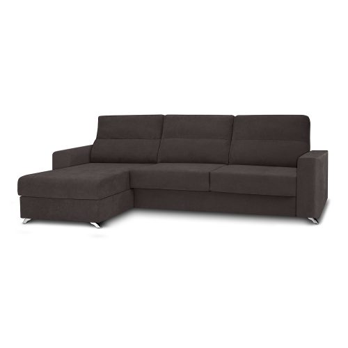 Sofá chaise longue, 3 plazas, cama apertura italiana, colchón 12 cm, arcón, marrón - Varese
