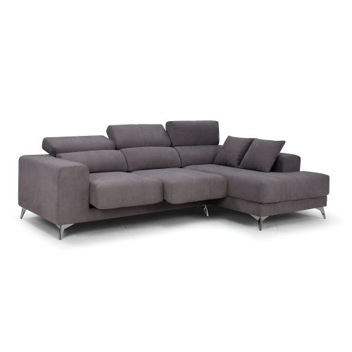 Sofá chaise longue derecha, 3 plazas, cabezales reclinables, asientos deslizantes, gris oscuro - Palermo