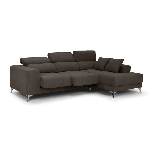 Sofá chaise longue derecha, 3 plazas, cabezales reclinables, asientos deslizantes, marrón - Palermo