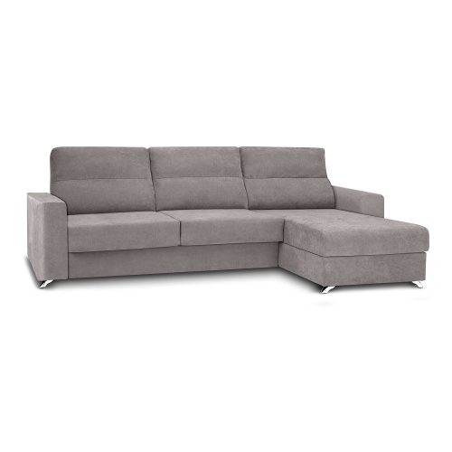 Sofá chaise longue derecho, 3 plazas, cama apertura italiana, colchón 12 cm, arcón, gris claro - Varese